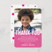 モダン フォト キッズ バースデー サンクス | ピンク サンキューカード (正面/裏面)