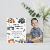 モダン フォト | キッズ モンスター トラック 誕生日パーティー サンキューカード (スタンド正面)