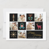 モダン フォト コラージュ ブラック ゴールド ホリデー カード (正面)