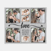 モダン フォト コラージュ ラブ ハート カスタム テキスト カラー フリースブランケット (正面(横))