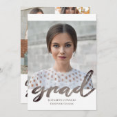 モダン フォト コラージュ 卒業 銀色 スクリプト 卒業 招待状 (正面/裏面)