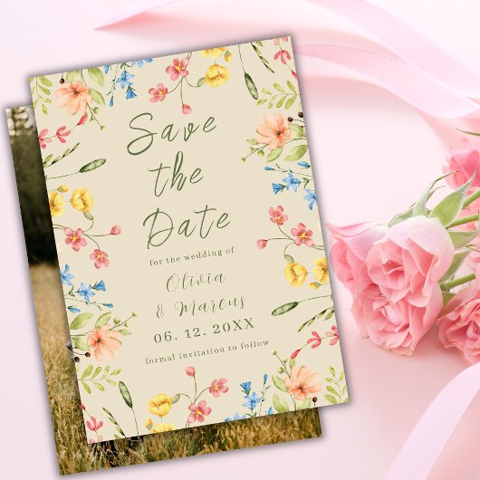 モダン フォト シンプル ワイルドフラワーズ ベージュ セーブザデート