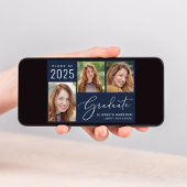 モダン フォト スクリプト ブルー 卒業 案内状