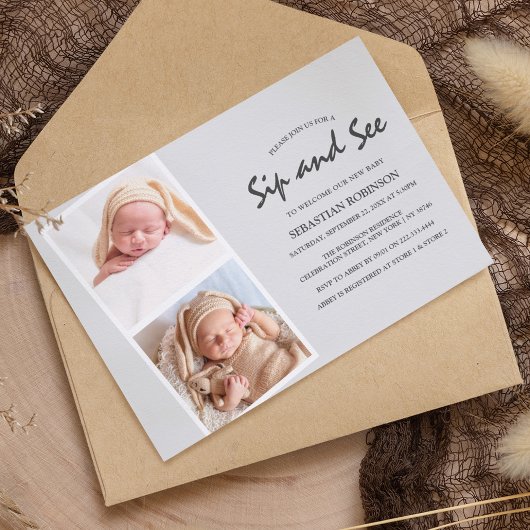 モダン フォト ストリップ コラージュ | シップ＆シー | ニューベイビー 招待状