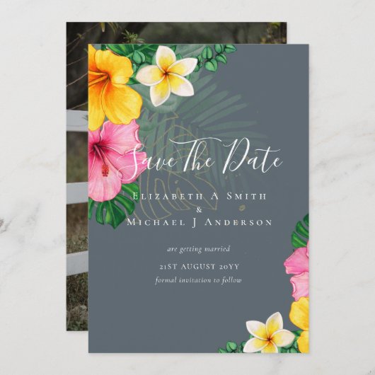 モダン フォト セーブ デート トロピカル フラワーズ ビーチ (正面/裏面)