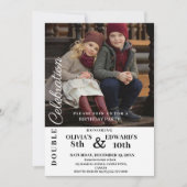 モダン フォト ダブル セレブレーション 誕生日 招待状 (正面)