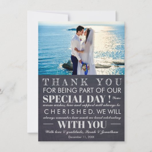 モダン フォト チョークボード ウェディング サンクス カード (正面)