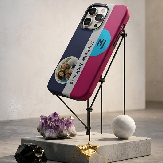 モダン フォト ネーム モノグラム ボールド カラー ブロック iPhoneケース