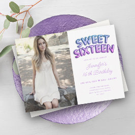 モダン フォト パープル ブルー ホワイト バルーンズ スウィート 16 招待状