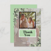 モダン フォト ミントグリーン サンキューカード (正面/裏面)