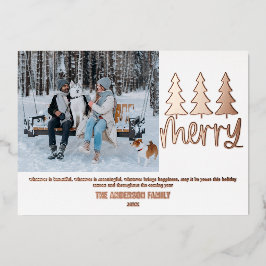 モダン フォト メリー ピンク ゴールド ホリデー カード