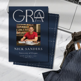 モダン フォト 卒業 大学 ネイビーブルー 案内状