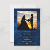 モダン フォト 天体 ミッドナイト ブルー ゴールド サンキューカード (裏面)