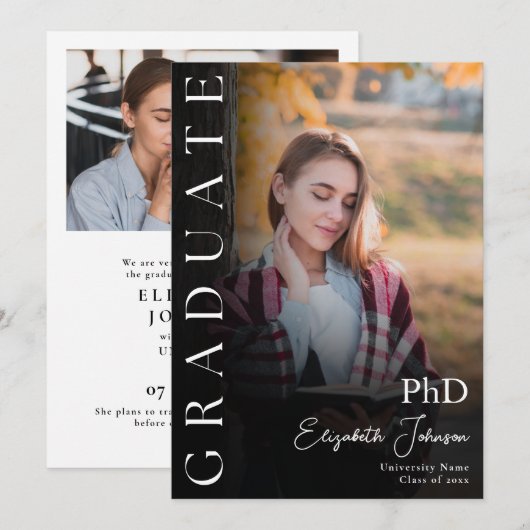 モダン フォト PhD 学位 卒業発表 招待状 (正面/裏面)