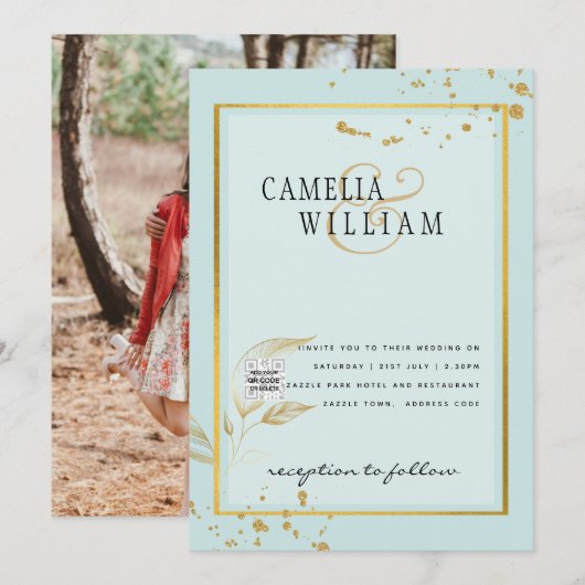 モダン フォト QRコード ウェディング インビテーション or セーブ・ザ・デート (正面/裏面)