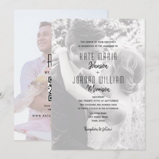 モダン フォト QR コード ウェディング 招待状 (正面/裏面)