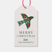 モダン・フォルクアートの花と鳥のクリスマスホリデー ギフトタグ (正面)