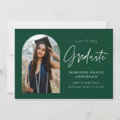 モダン フォレストグリーン アーチ フォト 卒業 案内状 (正面)