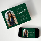 モダン フォレストグリーン アーチ フォト 卒業 案内状