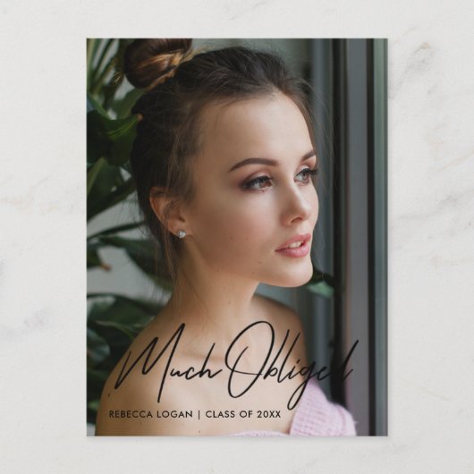 モダン フォント エレガント フォト 卒業 ありがとうございます ポストカード (正面)