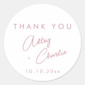 モダン フォント ローズゴールド ありがとう ウェディング フェイバータグ ラウンドシール (正面)