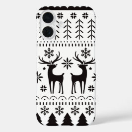 モダン・フォークアートのクリスマストリのトナカイ iPhone 16ケース