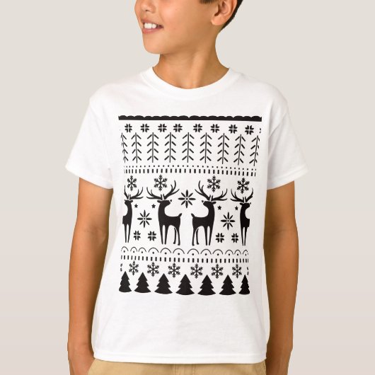 モダン・フォークアートのクリスマストリトウジカの休日 Tシャツ (正面)