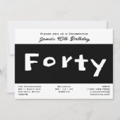 モダン フォーティ 40歳の誕生日 ブラック&ホワイト 招待状 (正面)