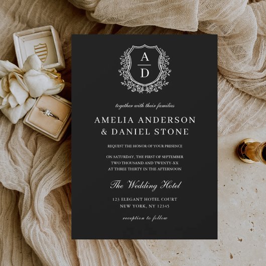 モダン フォーマル フラワークレスト モノグラム ウェディング 招待状