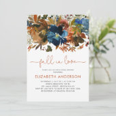 モダン フォール イン ラブ ネイビーブルー フラワーブライダルシャワー 招待状 (スタンド正面)