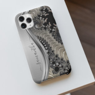 モダン フラクタル シルバー ゴールド 手書き ネーム iPhone 12 PRO MAX ケース
