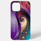 モダン・フラクタル・パープル手書き名前 iPhoneケース (裏面)