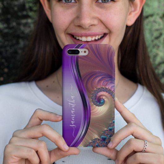 モダン フラクタル パープル 手書きネーム Case-Mate iPhoneケース