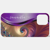 モダン フラクタル パープル 手書きネーム Case-Mate iPhoneケース (裏面 (横))