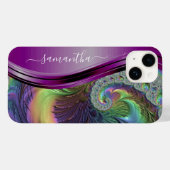 モダン フラクタル パープル 手書き名前 Case-Mate iPhoneケース (裏面 (横))