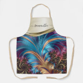 モダン フラクタル ブルー ゴールド 手書き名前 エプロン (正面)