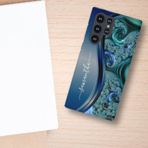 モダン フラクタル ブルー 手書き 名前  SAMSUNG GALAXY S22 ULTRAケース