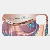 モダン フラクタル ローズゴールド 手書きネーム Case-Mate iPhoneケース (裏面 (横))