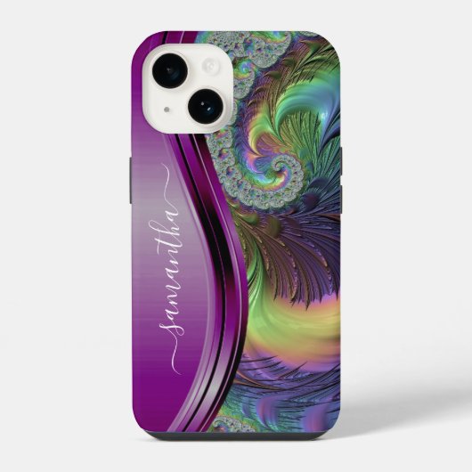 モダン フラクタル 紫 手書き 名前 iPhoneケース (裏面)