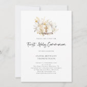モダン フラワーズ 聖書 写真 ファースト ホーリー コミュニオン 招待状 (正面)