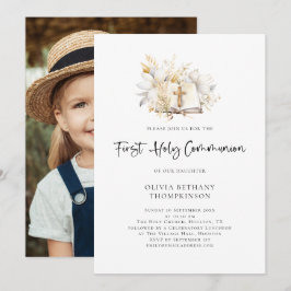 モダン フラワーズ 聖書 写真 ファースト ホーリー コミュニオン 招待状