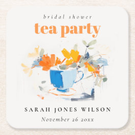 モダン フラワーティーカップ ブライダルシャワー ティーパーティー スクエアペーパーコースター