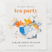 モダン フラワーティーカップ ブライダルシャワー ティーパーティー ワインラベル (シングルラベル)