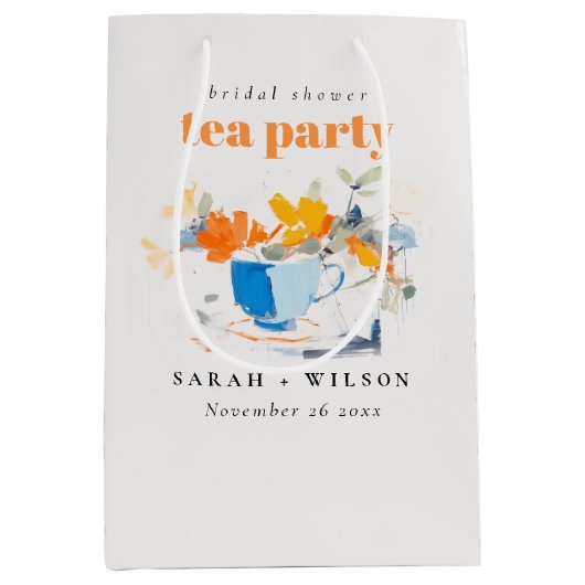 モダン フラワーティーカップ ブライダルシャワー テーパーティー ミディアムペーパーバッグ (正面)