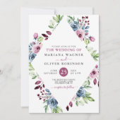 モダン フラワーナビ バーガンディー ウェディング 招待状 (正面)