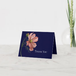 モダン フラワーネイビー フォト ウェディング サンキューカード