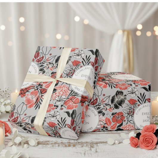 モダン フラワーネーム ウェディング ラッピングペーパー