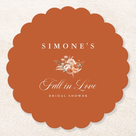 モダン フラワーフォール インラブ ブライダルシャワー ペーパーコースター (正面)