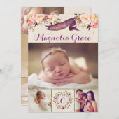 モダン フラワーベイビーガール 誕生お知らせカード 案内状 (正面/裏面)