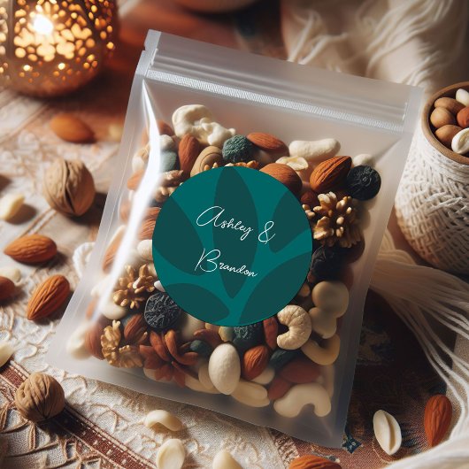 モダン フラワーペタル ボタニカル ティール ウェディング ラウンドシール